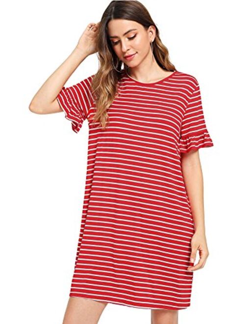 Floerns Women's Striped Short Sleeve Loose Swing T-Shirt Dress