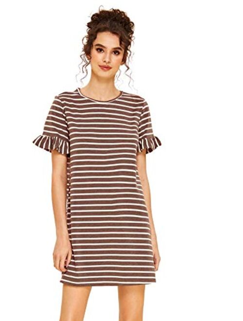 Floerns Women's Striped Short Sleeve Loose Swing T-Shirt Dress