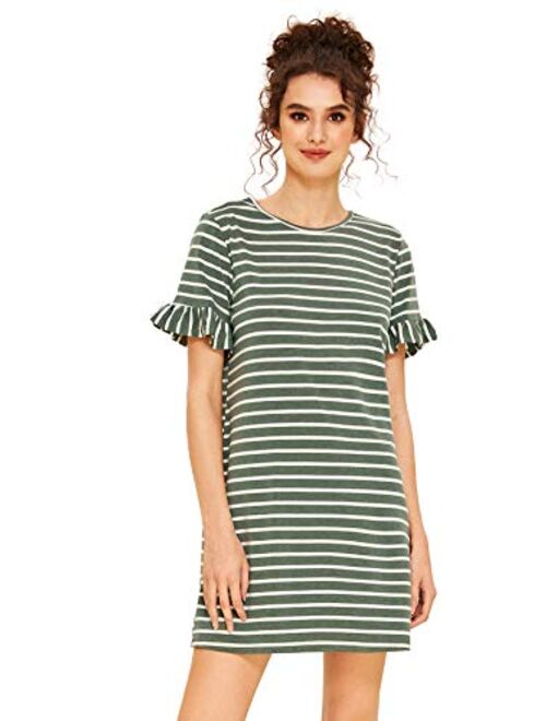 Floerns Women's Striped Short Sleeve Loose Swing T-Shirt Dress