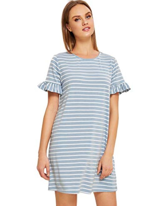 Floerns Women's Striped Short Sleeve Loose Swing T-Shirt Dress