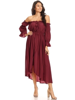 ANNA-KACI Womens Casual Boho Long Sleeve Off Shoulder Renaissance Peasant Dress