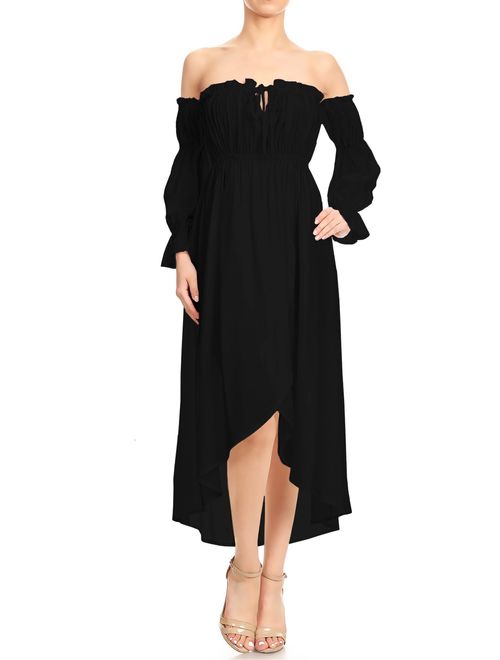 Anna Kaci ANNA-KACI Womens Casual Boho Long Sleeve Off Shoulder Renaissance Peasant Dress