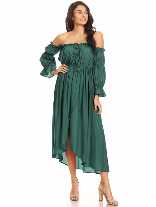 Anna Kaci ANNA-KACI Womens Casual Boho Long Sleeve Off Shoulder Renaissance Peasant Dress