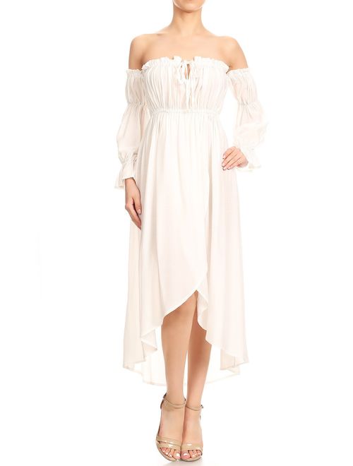 Anna Kaci ANNA-KACI Womens Casual Boho Long Sleeve Off Shoulder Renaissance Peasant Dress