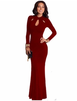 Leezeshaw Women's Elegant Slim Long Sleeve Hollow Out Bodycon Maxi Dress