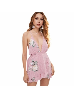 Women's Mini Dress Spaghetti Straps Sleeveless Boho Beach Dress