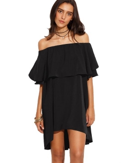 Women's Off The Shoulder Ruffle Casual Loose Shift Dress