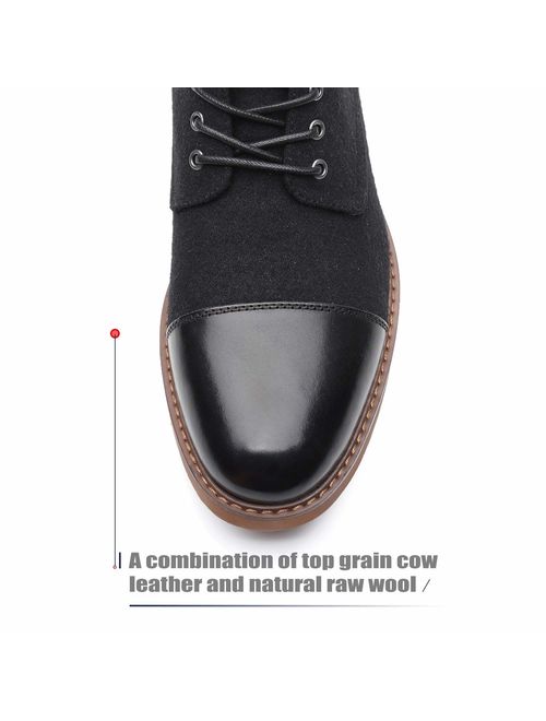 La Milano Mens Winter Dress Boots Cap Toe Lace up Genuine Leather Oxford Comfortable Casual Wool Ankle Jack Boots for Men