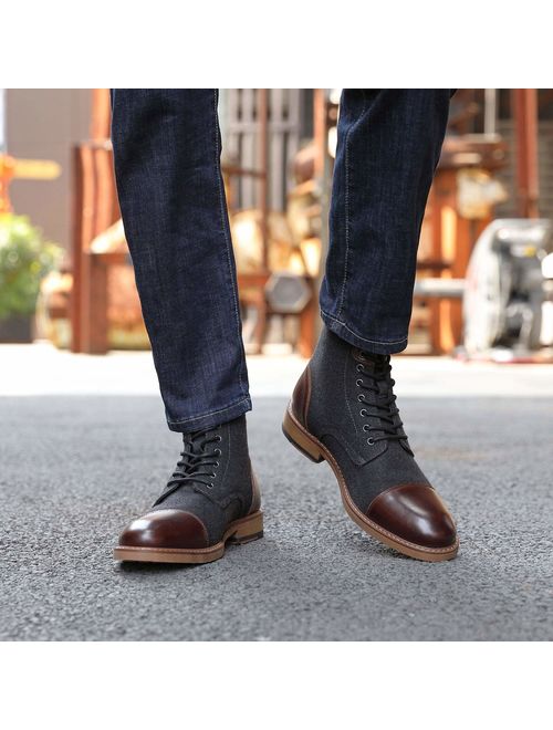 La Milano Mens Winter Dress Boots Cap Toe Lace up Genuine Leather Oxford Comfortable Casual Wool Ankle Jack Boots for Men