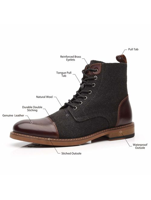 La Milano Mens Winter Dress Boots Cap Toe Lace up Genuine Leather Oxford Comfortable Casual Wool Ankle Jack Boots for Men