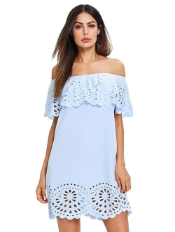 Women's Off Shoulder Ruffle Loose Tunic Shift Dress