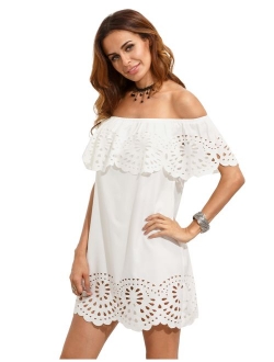 Women's Off Shoulder Ruffle Loose Tunic Shift Dress