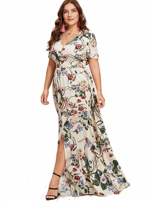 Milumia Women's Button Up Split Floral Print Flowy Party Maxi Dress