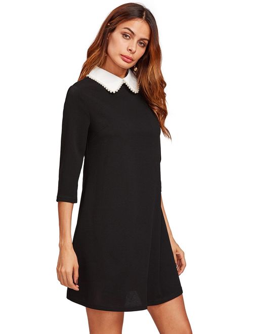 Floerns Women's Peter Pan Collar Short Tunic Dress