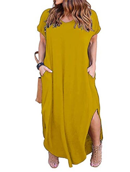 Nemidor Women's Casual Loose Pocket Long Dress Short Sleeve Plus Size Slit Maxi Dress