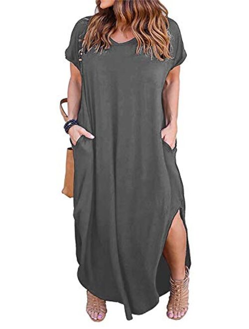 Nemidor Women's Casual Loose Pocket Long Dress Short Sleeve Plus Size Slit Maxi Dress