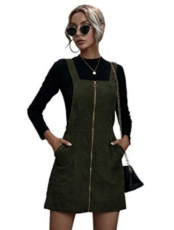 Women's Corduroy Button Down Pinafore Overall Dress with Pockets