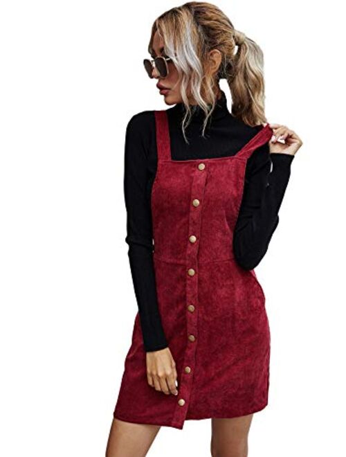 Floerns Women's Corduroy Button Down Pinafore Overall Dress with Pockets