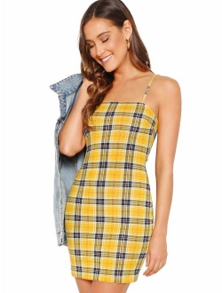 Women's Plaid Print Mini Cami Bodycon Dress