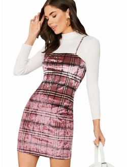 Women's Plaid Print Mini Cami Bodycon Dress