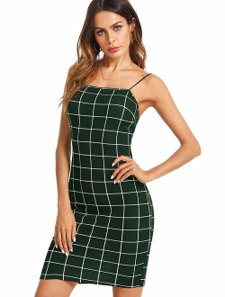 Women's Plaid Print Mini Cami Bodycon Dress