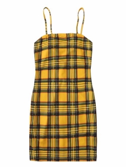 Women's Plaid Print Mini Cami Bodycon Dress