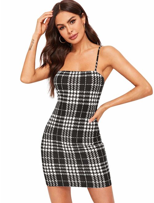 Floerns Women's Plaid Print Mini Cami Bodycon Dress