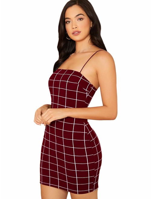 Floerns Women's Plaid Print Mini Cami Bodycon Dress