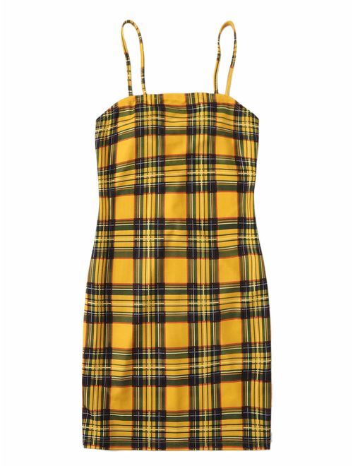 Floerns Women's Plaid Print Mini Cami Bodycon Dress