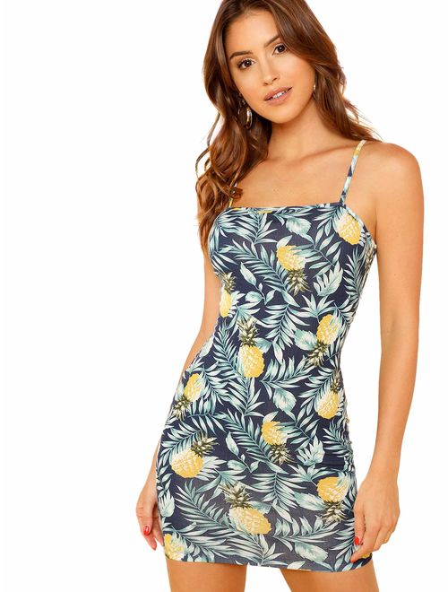 Floerns Women's Plaid Print Mini Cami Bodycon Dress