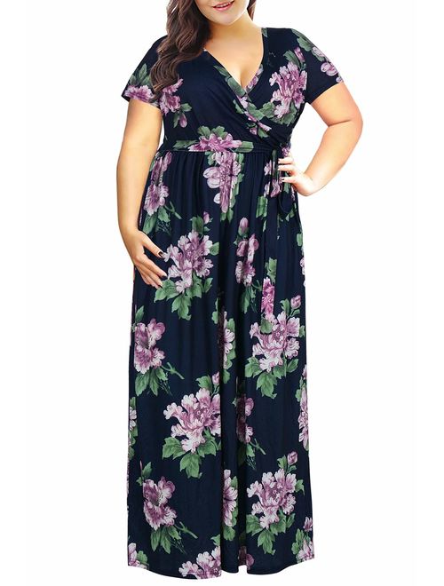 Nemidor Women's 3/4 Sleeve Floral Print Plus Size Casual Party Maxi Dress