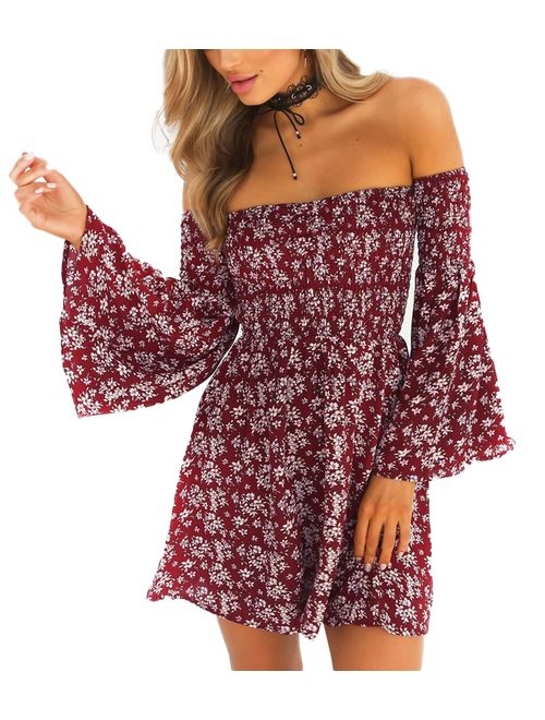 NANFANGLI Women Summer Dress Off Shoulder Fit Comfy Floral Casual Dresses