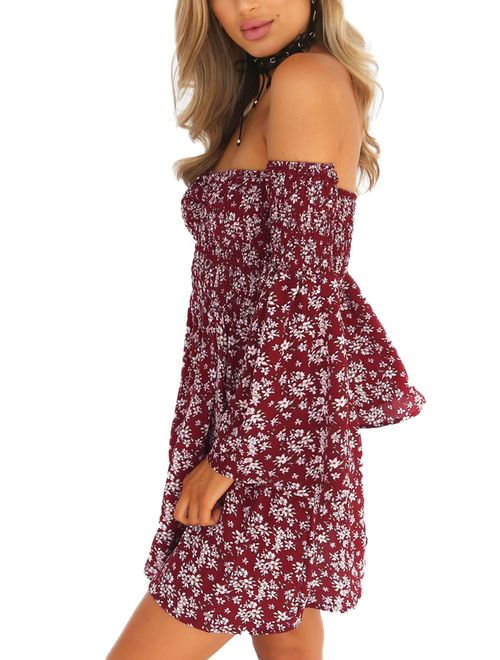 NANFANGLI Women Summer Dress Off Shoulder Fit Comfy Floral Casual Dresses