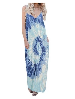 kenoce V Neck Floral Spaghetti Strap Boho Long Maxi Summer Beach Sundress With Pockets