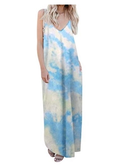 kenoce V Neck Floral Spaghetti Strap Boho Long Maxi Summer Beach Sundress With Pockets