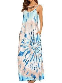 kenoce V Neck Floral Spaghetti Strap Boho Long Maxi Summer Beach Sundress With Pockets