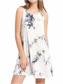 Women's Tie Dye Sleeveless Casual Loose T-Shirt Dress Swing Tunic Top