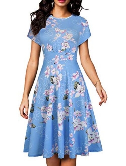 HOMEYEE Women's Short Sleeve Floral Casual Aline Midi Dress A102