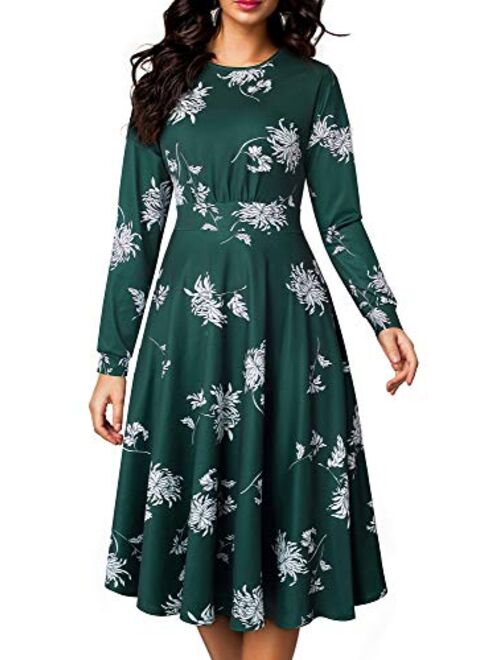 HOMEYEE Women's Short Sleeve Floral Casual Aline Midi Dress A102