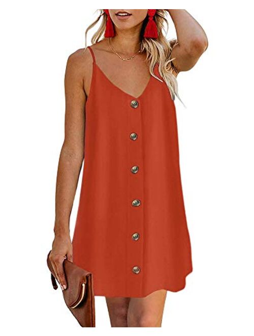 Imysty Womens Polka Dot V Neck Button Down Ruffles Loose Mini Short T-Shirt Dress