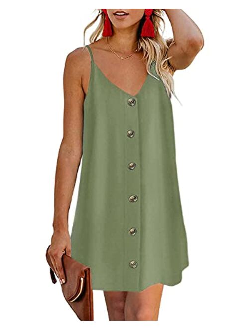 Imysty Womens Polka Dot V Neck Button Down Ruffles Loose Mini Short T-Shirt Dress