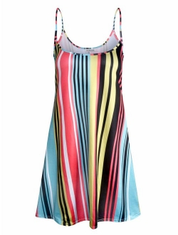 7th Element Plus Size Women's Casual Spaghetti Loose Swing Slip Summer Dress Sundress