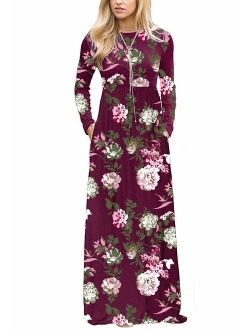 Zattcas Womens Long Sleeve Maxi Dress Floral Print Casual Long Dresses with Pockets