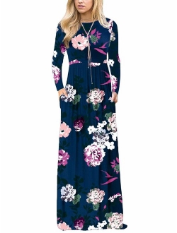 Zattcas Womens Long Sleeve Maxi Dress Floral Print Casual Long Dresses with Pockets