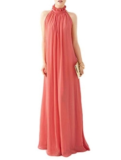 VSVO Women Halter Neck Sleeveless Chiffon Maxi Dresses