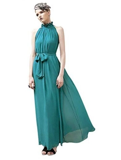 VSVO Women Halter Neck Sleeveless Chiffon Maxi Dresses