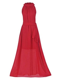 VSVO Women Halter Neck Sleeveless Chiffon Maxi Dresses