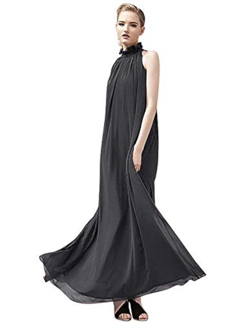 VSVO Women Halter Neck Sleeveless Chiffon Maxi Dresses