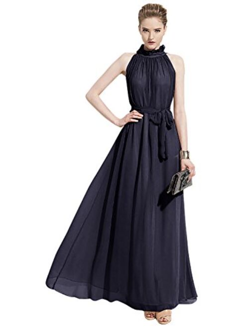 VSVO Women Halter Neck Sleeveless Chiffon Maxi Dresses