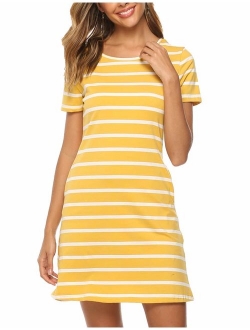 Feager Women's Casual Striped Criss Cross Short Sleeve T Shirt Dress with Pockets